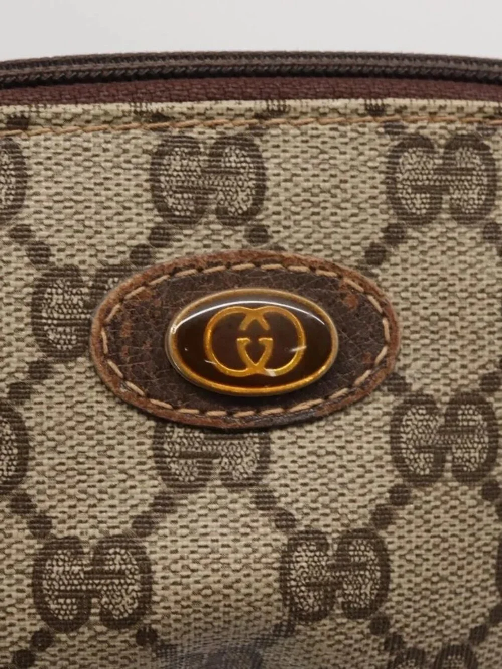 GUCCI GG Canvas Pouch PVC Leather Beige Gold 378 039 4492 Auth ti3588